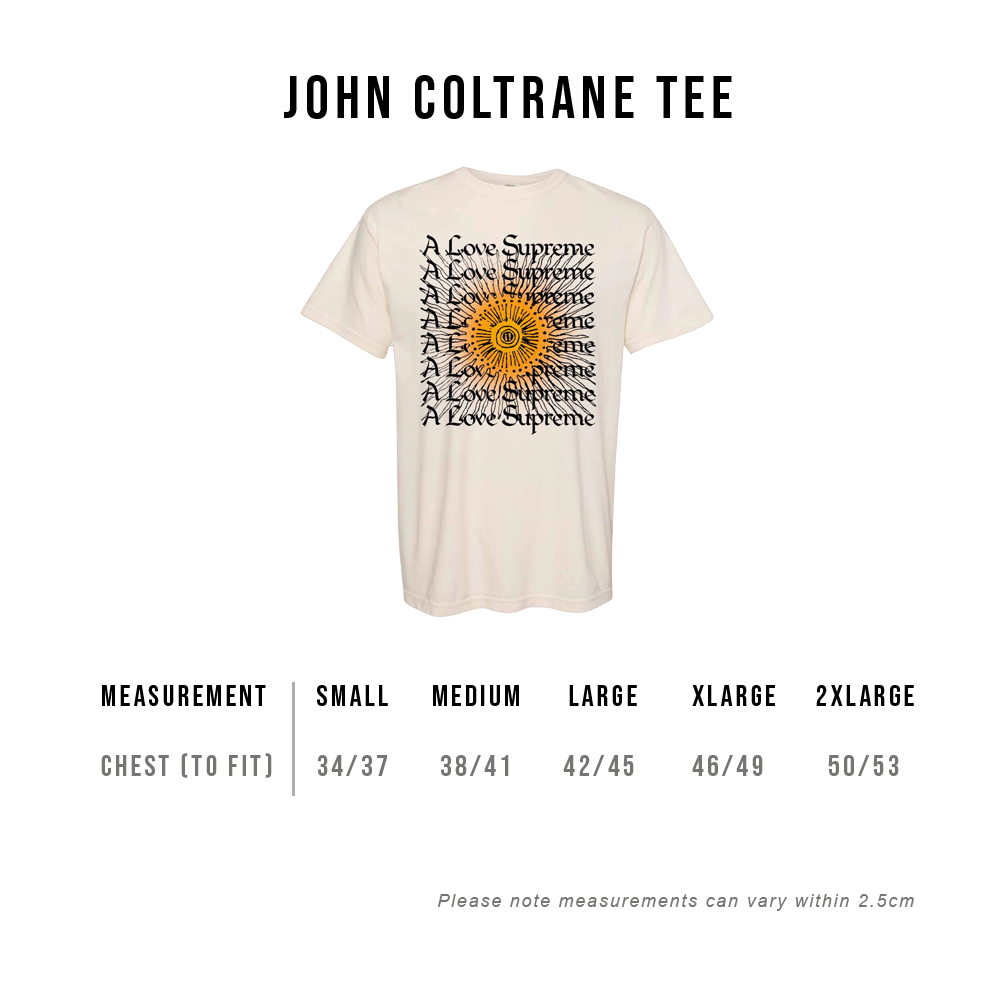John Coltrane: A Love Supreme Chant T-Shirt Size Chart